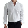 thumbnail image 1 of Krdevn Mens Shirts - Male Casual Business Solid V Neck T Shirt Blouse Long Sleeve Stand Collar Tops T Shirt,Mens Fall Shirts,Color:White,Size:M, 1 of 5