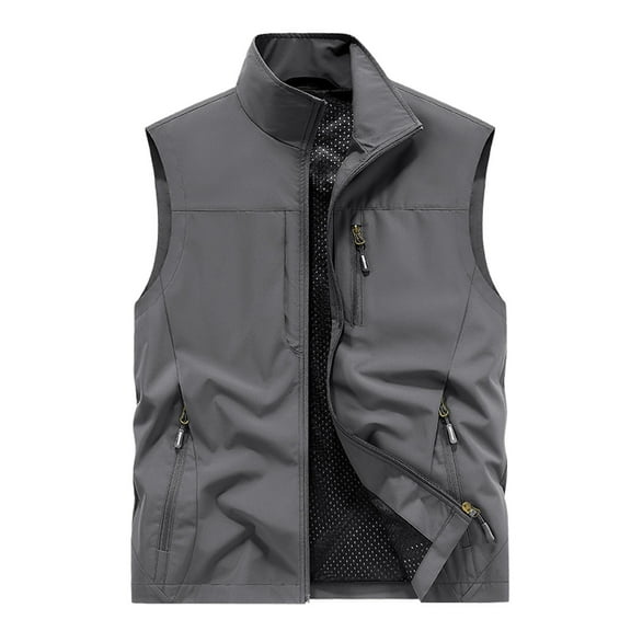 Krdevn Mens Shirts - Male Solid Color Casual Outdoor Workwear Fishing Vest Vest Vest,Mens Fall Shirts,Color:Grey,Size:XL