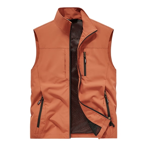 Krdevn Mens Shirts - Male Solid Color Casual Outdoor Workwear Fishing Vest Vest Vest,Mens Fall Shirts,Color:Red,Size:L