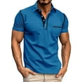 thumbnail image 1 of Krdevn Mens Shirts - Male Spring Short Sleeve Solid Color Pocket Letter Stripe Stitching Raglan Sleeve Top,Mens Fall Shirts,Color:Blue,Size:S, 1 of 6