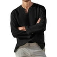 thumbnail image 1 of Krdevn Mens Shirts - Men Casual Cotton Linen Shirt Loose Tops Long Sleeve Cardigan Summer Shirt V Neck,Mens Fall Shirts,Color:Black,Size:3XL, 1 of 5