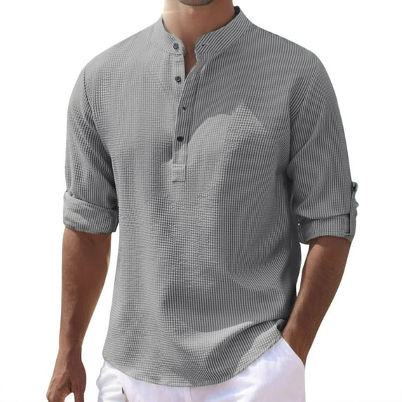 Krdevn Mens Shirts - Men Shirt Long Sleeves Open Buckle Checkered Casual Shirt Top,Mens Fall Shirts,Color:Dark Gray,Size:M
