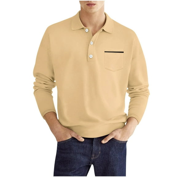 Krdevn Mens Shirts - Men Shirts Long Sleeve Business Casual Shirts with Pocket,Mens Fall Shirts,Color:Khaki,Size:M