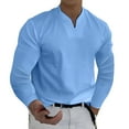 thumbnail image 1 of Krdevn Mens Shirts - Men Spring Spring &Winter Casual V Neck Solid Long Sleeve Tee Shirt Top Blouse,Mens Fall Shirts,Color:Blue,Size:3XL, 1 of 4
