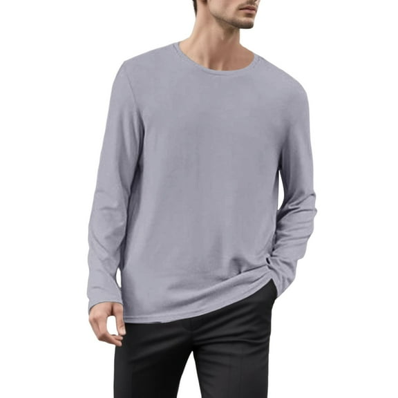 Krdevn Mens Shirts - Men's Autumn and Winter and Leisure Solid Color T Shirt Long Sleeve,Mens Fall Shirts,Color:Grey,Size:XXL