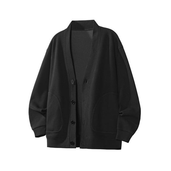 Krdevn Mens Shirts - Men's Casual Cardigan Sweater Lightweight Comfortable Open Front Knit Pullover Stylish Loose Fit Japanese Streetwear Outerwear,Mens Fall Shirts,Color:Black,Size:5XL