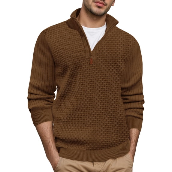 Krdevn Mens Shirts - Men's Casual Long Sleeve Shirt Loose Fit Thickened Knit Top Comfortable Breathable Soft Stylish Versatile for Daily Wear,Mens Fall Shirts,Color:Brown,Size:XL