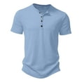thumbnail image 1 of Krdevn Mens Shirts - Men's Casual T Shirts Pure Color Basic Tee Comfortable Summer Short Sleeve Top Button Detail Everyday Wear Breathable Blend,Mens Fall Shirts,Color:Light Blue,Size:S, 1 of 4