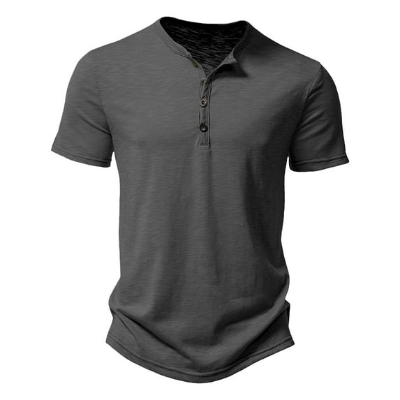 Krdevn Mens Shirts - Men's Casual T Shirts Pure Color Basic Tee Comfortable Summer Short Sleeve Top Button Detail Everyday Wear Breathable Blend,Mens Fall Shirts,Color:Dark Gray,Size:S