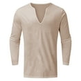 thumbnail image 1 of Krdevn Mens Shirts - Men's Casual V Neck Long Sleeve T Shirt Slim Fit Basic Solid Color Top Comfortable Breathable Soft Shirt for Daily Wear,Mens Fall Shirts,Color:Khaki,Size:XXL, 1 of 3