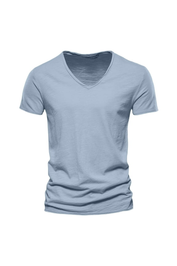 Men's V-Neck T-Shirts Loose Fit Bamboo Cotton Casual Tees Breathable Summer Shirts Comfortable Stretch Daily Wear,Color: Light Blue Size: XL
