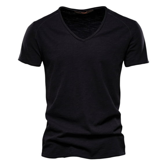 Krdevn Mens Shirts - Men's Casual V Neck T Shirts Loose Fit Comfortable Stretchy Pure Color Summer Tee for Daily Wear Tops,Mens Fall Shirts,Color:Black,Size:L