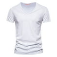 thumbnail image 1 of Krdevn Mens Shirts - Men's Casual V Neck T Shirts Loose Fit Comfortable Stretchy Pure Color Summer Tee for Daily Wear Tops,Mens Fall Shirts,Color:White,Size:L, 1 of 5