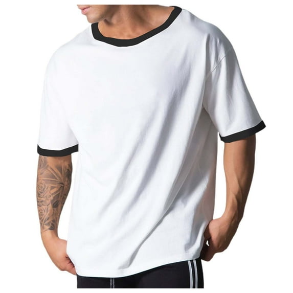Krdevn Mens Shirts - Men's Cotton Casual T Shirt | Summer Short Sleeve Comfort Fit | Breathable Running Tee for & Workout,Mens Fall Shirts,Color:White,Size:L