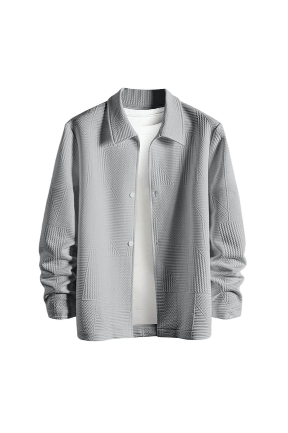 Mens Shirts - Men's Jacquard Casual Shirt Plain Design Lapel Long Sleeve Button Down Shirt for Business Outdoor Daily Wear,Mens Fall Shirts,Color:Grey,Size:XXL