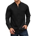 thumbnail image 1 of Krdevn Mens Shirts - Men's Knit Button Down Shirt Long Sleeve Casual Comfortable Loose Fit Stand Collar Top for Autumn Winter Daily Wear,Mens Fall Shirts,Color:Black,Size:XXL, 1 of 5