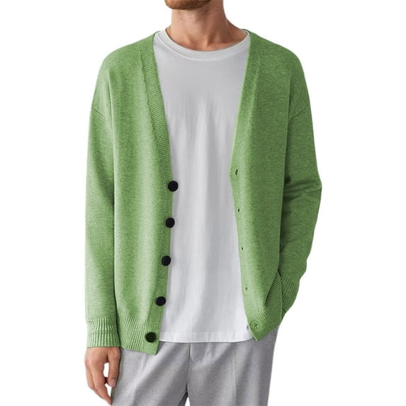 Krdevn Mens Shirts - Men's Knit Cardigan Sweater Casual Loose Fit Korean Style Versatile Button Up Outerwear for Spring Fall Winter,Mens Fall Shirts,Color:GN2,Size:3XL