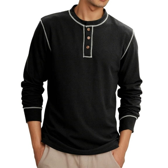 Krdevn Mens Shirts - Men's Knit Long Sleeve T Shirt Casual Loose Fit Round Neck Top Comfortable Winter Wear for Daily Outings,Mens Fall Shirts,Color:Black,Size:XL