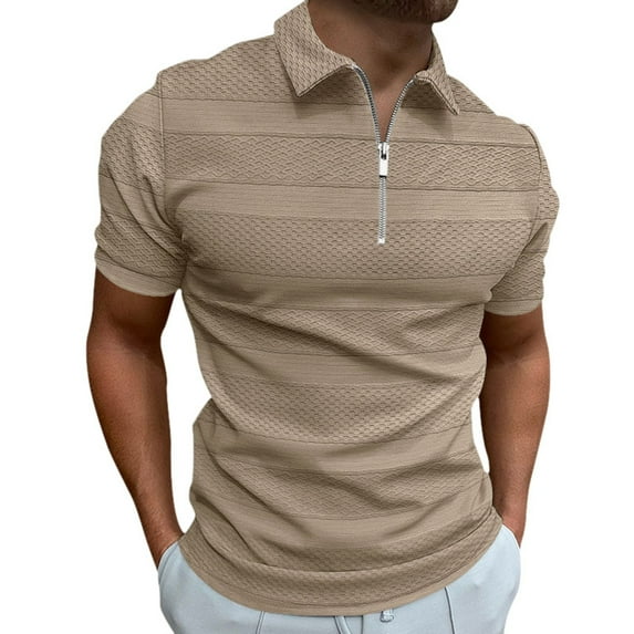 Krdevn Mens Shirts - Men's Leisure Stripe Contrast Design Lapel Button Long Sleeve Tops,Mens Fall Shirts,Color:Khaki,Size:M
