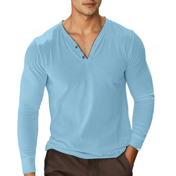 Krdevn Mens Shirts - Men's Long Sleeve T Shirts Fashionable Casual Shirt Slim Fit Comfortable Breathable Soft Top Tee for Daily Wear,Mens Fall Shirts,Color:Sky Blue,Size:XXL