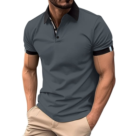 Krdevn Mens Shirts - Men's Shirt Button Up Turn Down Lapel Solid Color Short Sleeve Sports Shirt,Mens Fall Shirts,Color:Grey,Size:S