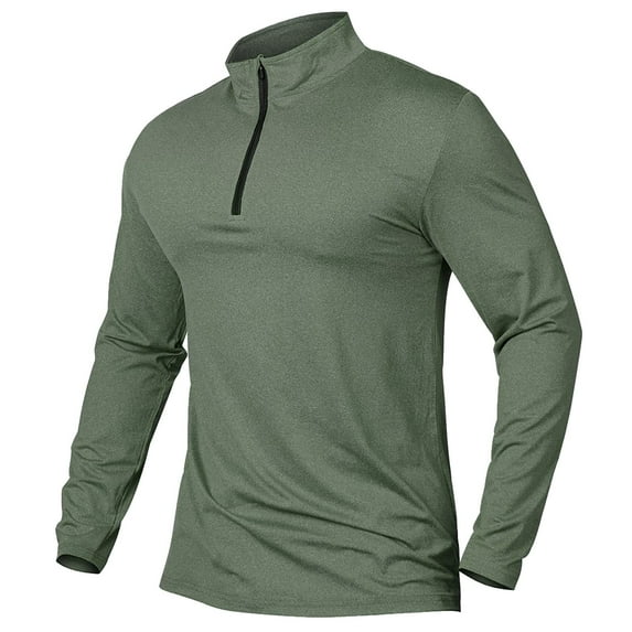 Krdevn Mens Shirts - Men's Sports Shirts Quarter Zip Long Sleeve Running Pullover Tops Outdoor Sweatshirt,Mens Fall Shirts,Color:Army Green,Size:XL
