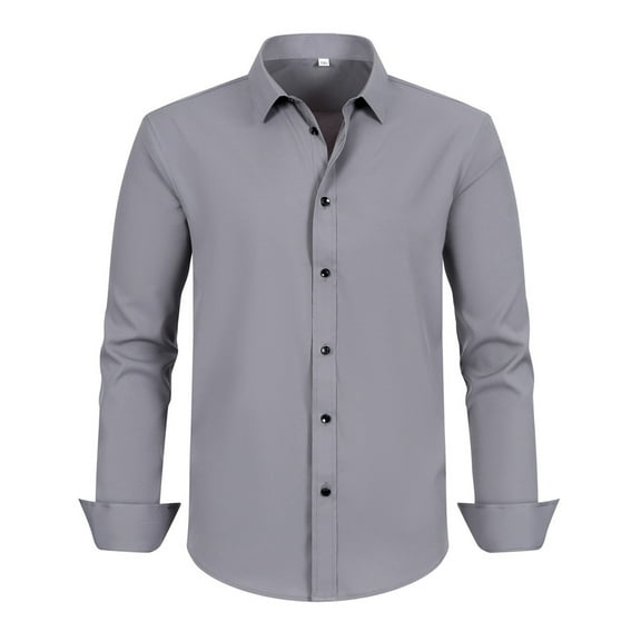Krdevn Mens Shirts - Men's Stretch Comfort Fit Dress Shirt Relaxed Fit Casual Wear Plus Size Formal Business Shirt Breathable Fabric,Mens Fall Shirts,Color:Grey,Size:4XL