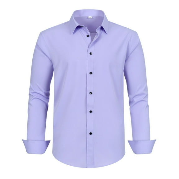 Krdevn Mens Shirts - Men's Stretch Comfort Fit Dress Shirt Relaxed Fit Casual Wear Plus Size Formal Business Shirt Breathable Fabric,Mens Fall Shirts,Color:Light Purple,Size:4XL