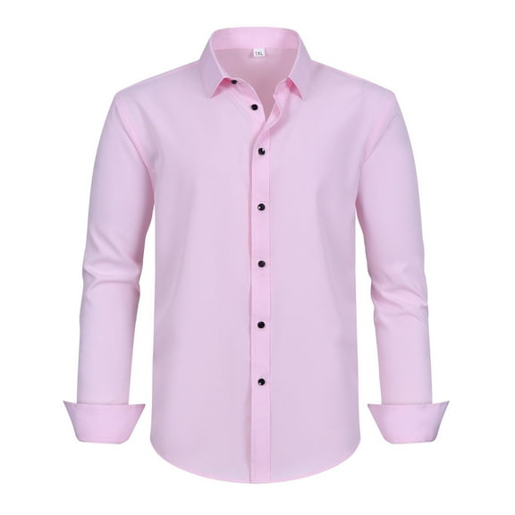 Krdevn Mens Shirts - Men's Stretch Comfort Fit Dress Shirt Relaxed Fit Casual Wear Plus Size Formal Business Shirt Breathable Fabric,Mens Fall Shirts,Color:Pink,Size:7XL