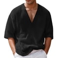 thumbnail image 1 of Krdevn Mens Shirts - Men's Summer Short Sleeve Striped Knit T Shirt Comfortable Stretch Casual Loose Fit Crew Neck Tee Shirt for Daily Wear,Mens Fall Shirts,Color:Black,Size:XXL, 1 of 9