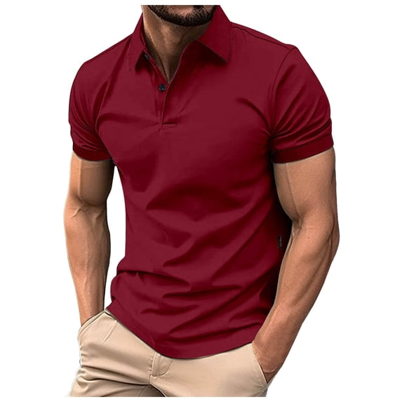 Krdevn Mens Shirts - Men's Summer Solid Color Tops Fashionable Short Sleeved Slim Fit Shirts,Mens Fall Shirts,Color:Red,Size:3XL