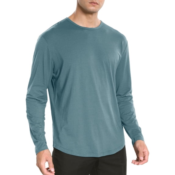Krdevn Mens Shirts - Men's Ultra Soft T Shirt Hem Lightweight Long Sleeve Casual Basic Tee Shirt,Mens Fall Shirts,Color:Light Blue,Size:L