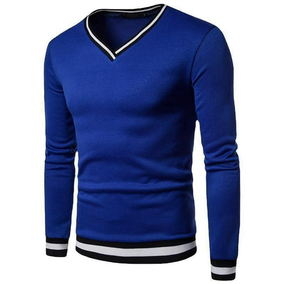Krdevn Mens Shirts - Men's V Neck Sweater Jumper Solid Sweater Top,Mens Fall Shirts,Color:Blue,Size:S