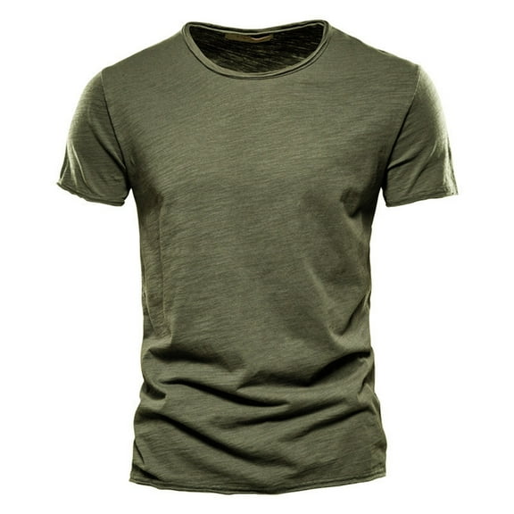 Krdevn Mens Shirts - Mens Casual Solid Color Cotton O Neck Short Sleeve T Shirt Top,Mens Fall Shirts,Color:Army Green,Size:L