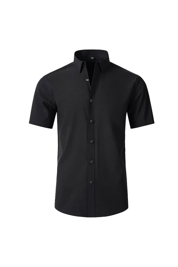 Mens Shirts - Mens Dress Shirts Short Sleeve Performance 4 Way Stretch Casual Button Down Shirt,Mens Fall Shirts,Color:Black,Size:41