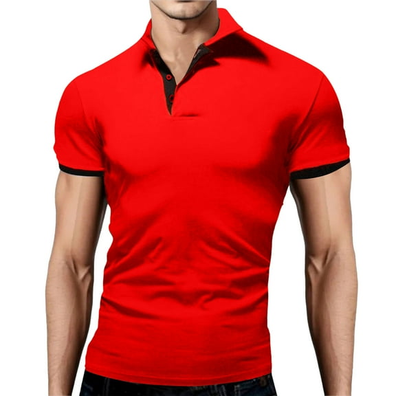Krdevn Mens Shirts - Mens Summer Collocation Lapel Baggy Short Sleeved Top,Mens Fall Shirts,Color:Red,Size:7XL