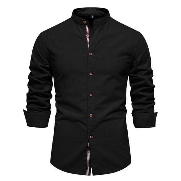 Krdevn Mens Shirts - Mens T Shirt Short Sleeved Shirt Top Lapel Mens Casual Day Solid Color Long Sleeve Shirt,Mens Fall Shirts,Color:Black,Size:XS