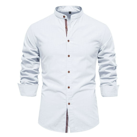 Krdevn Mens Shirts - Mens T Shirt Short Sleeved Shirt Top Lapel Mens Casual Day Solid Color Long Sleeve Shirt,Mens Fall Shirts,Color:White,Size:XS