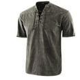 thumbnail image 1 of Krdevn Mens Shirts - Sleeve V Neck Men's Gothic Lace Up Tie Short T Shirt Men Shirts,Mens Fall Shirts,Color:Grey,Size:XL, 1 of 2