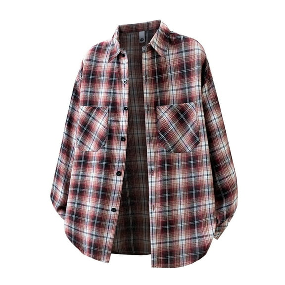 Krdevn Mens Shirts - Stylish Casual Men's Shirts for Everyday Wear Korean Plaid Button Up Shirts with Two Pockets Versatile Outerwear for Spring Summer Fall,Mens Fall Shirts,Color:RD2,Size:4XL