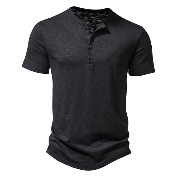 Krdevn Mens Shirts - Summer Mens Slub Cotton T Shirt Mens Casual Collar Mens Short Sleeve T Shirt,Mens Fall Shirts,Color:Black,Size:XL