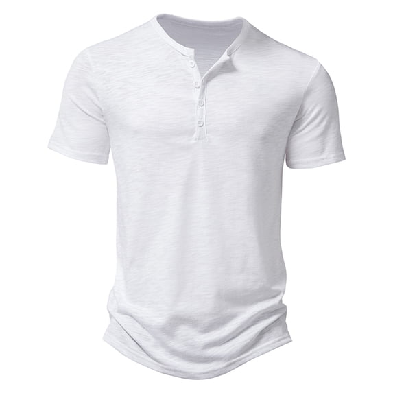Krdevn Mens Shirts - Summer Mens Slub Cotton T Shirt Mens Casual Collar Mens Short Sleeve T Shirt,Mens Fall Shirts,Color:White,Size:S