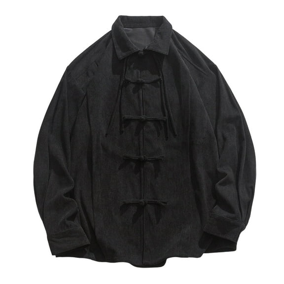 Krdevn Mens Shirts - Traditional Men’s Long Sleeve Shirt Casual Style Corduroy Wide Fit Shirt with Retro Buttons for Daily Wear,Mens Fall Shirts,Color:Black,Size:5XL