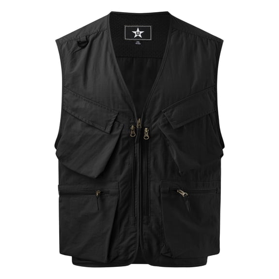 Krdevn Mens Sleeveless Multi Pocket Leisure Sports Plus Size Vest Solid Color Fishing Vest,Tank Tops Men,L