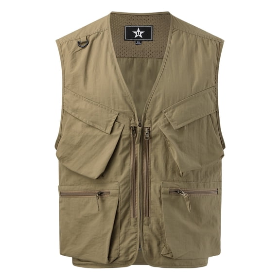Krdevn Mens Sleeveless Multi Pocket Leisure Sports Plus Size Vest Solid Color Fishing Vest,Tank Tops Men,L