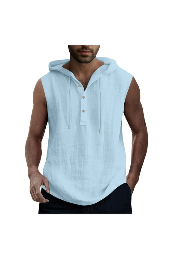 Mens Solid Color Csual Drawstring Button Hooded Vest Top,Tank Tops Men,S