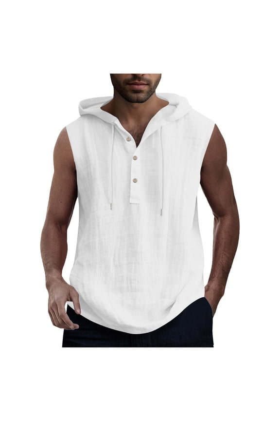 Mens Solid Color Csual Drawstring Button Hooded Vest Top,Tank Tops Men,S