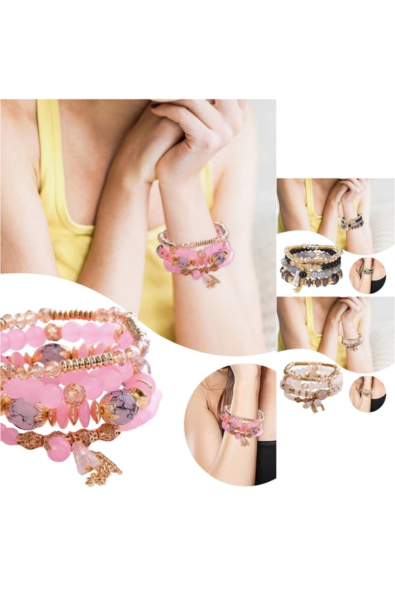 Krdevn Multi Layer Boho Beaded Stretch Bracelet Set Tassel Tower Charm Stackable Elastic Bead Bracelets Women Daily Bohemian Wrist Jewelry