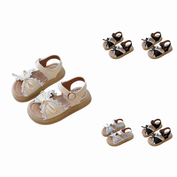 Krdevn Open Toe Flat Ankle Buckle Lace Bow Casual Summer Beach Sandals (Baby, Big Girls),6.5-7 Years