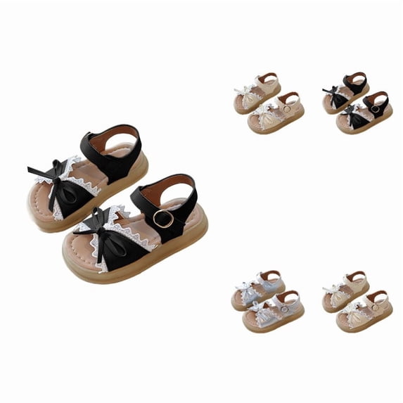 Krdevn Open Toe Flat Ankle Buckle Lace Bow Casual Summer Beach Sandals (Baby, Big Girls),6-6.5 Years